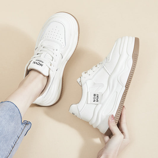 2025 Women’s Platform White & Black Faux‑Fur Lined Sneakers – Lace‑Up Thick‑Sole Interior Height Kit Casual Shoes